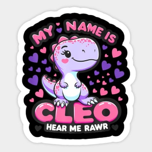 My Name Is Cleo Hear Me Roar TRex Dinosaur Hearts Sticker